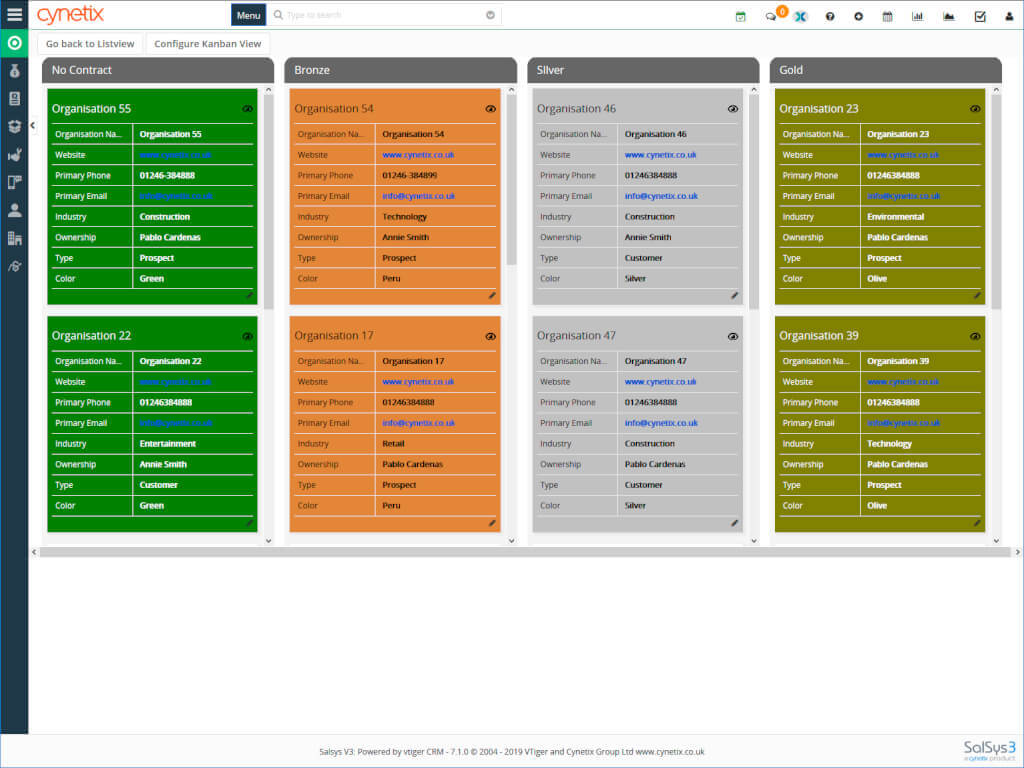 Salsys CRM - Kanban View