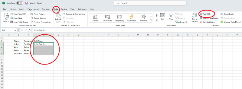 Excel flash fill